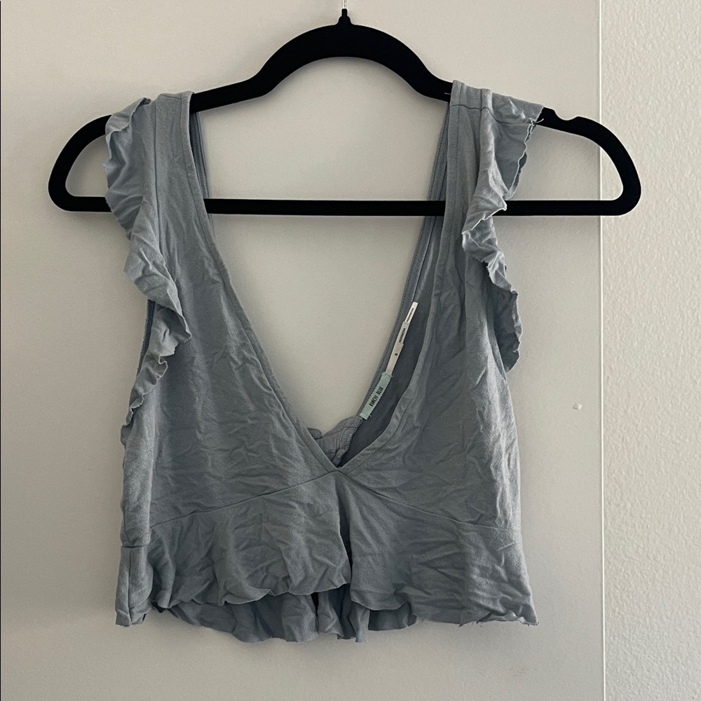 Kimchi Blue Ruffled Crop Top in Light Gray